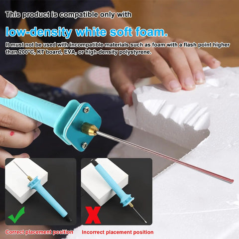Electric Hot Wire Foam Cutter Pen 10cm For Styrofoam Board With Stand And Adapter Safe Non-Slip Hand Craft Art Tool For White Foam Cutting Projects Easy To Use in use with low-density white foam.