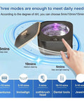 Slick White Ultrasonic Denture Washing Pod For Clear Retainers And Dainty Jewelry Fast Vibration Cycle with timer display.