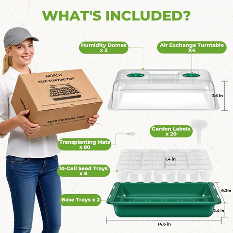 80 Cell Seed Starter Tray Kit With Humidity Domes And Bases, Reusable Germination Trays For Easy Transplanting Of Veggies, Flowers And Herbs, Indoor Garden And Greenhouse Ready, No Fuss Transplanting