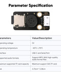MP3 Decoder Music Player Module For Arduino And ESP32 Tiny 47mm By 24mm Board With Built In Audio Amplifier And USB Power Supports Up To 32GB TF Cards And USB Drives Easy Plug Voice Broadcast For DIY Projects And Voice Prompts, black PCB