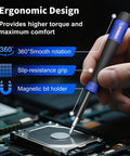 Person using Compact 64 Piece Precision Screwdriver Set with Torx Triwing Pentalobe Bits for electronics repair on circuit board.