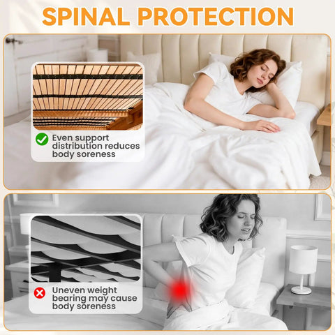 Spinal protection comparison with Queen Size Bamboo Bunkie Board Heavy Duty Bed Base Under Mattress zero flex platform.