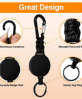 Close-up of Three Pack Retractable Keychain With Heavy Duty Carabiners And Badge Holders, featuring black design components.