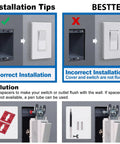 20 Pack Single Pole Decorator Light Switches With Screwless Wall Plates UL Listed 15A 120 To 277V Easy Install Quick Push In Or Side Wiring Gloss Finish Wall Plates Included For 12 AWG Terminal Screws And 14 AWG Solid installed flush with spacers