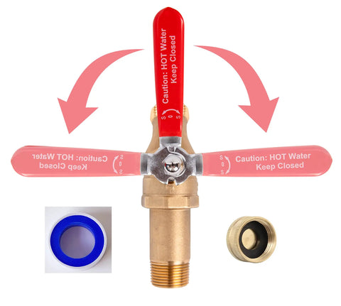Full Port Brass Water Heater Drain Ball Valve With Two Inch Shank, Three Quarter Inch MNPT, Lead Free Potable Water Valve, Stainless Steel Ball