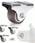 1 Inch Rigid Caster Wheels 4 Pack Non Swivel Single Direction Low Profile Silent TPE Rubber detailed view with silver mounts and screws.