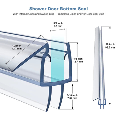 Diagram of 4 Pack Frameless Shower Door Bottom Seal For 3/8 Inch Glass Clear PVC Seal Strip