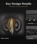 Key design details of the Unsharpened Aluminum Iaido Katana Training Sword with 28 Inch Blade, showing tsuba, tsuka wrap, and saya detail.