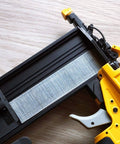 F50 nail gun loaded with Premium Grade 18 Gauge Brad Nails Two Inch Hot Dipped Galvanized Finish Heavy Duty Rust Proof Fasteners.
