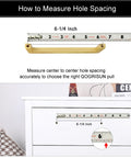 Measurement guide for 5 Pack Solid Brass Cabinet Pulls With Six And A Quarter Inch Hole Centers In Brushed Matte Gold