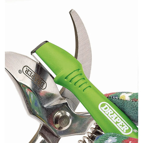 No Nonsense Garden Tool Sharpener With Tungsten Carbide Blade And Built In Oil Well For Quick Touch Ups On Secateurs Loppers And Pruning Shears showing ergonomic grip on secateurs.
