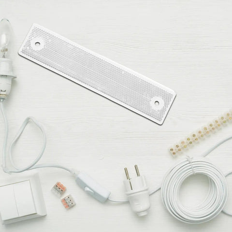 Photoelectric Sensor Reflector Rectangle for Industrial Automation Pro Grade Positioning, Compact White Plastic Panel with mounting holes