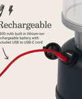Beast Bright 800 Lumen LED Lantern With USB Charging Ports showing 4800mAh battery with red USB-C cord connection