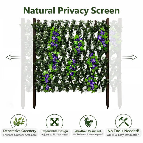 Expandable Wooden Privacy Fence Panel With Dope Artificial Flowers And Greenery For Outdoor Privacy Screen displayed