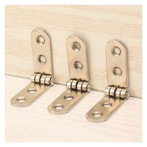 Close-up of 180 Degree Foldable Screw On Hinge With Flap Design on wooden surface, showing rounded corner buffer