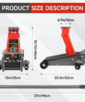 Heavy Duty 3 Ton Hydraulic Floor Jack Red 6600 Lbs Capacity Fast Lift Range From 5.31 To 18.11 Inches size dimensions with handle