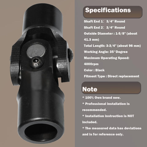 Heavy Duty Three Quarters Inch Round Steering Shaft Universal U Joint For Automotive Replacement, Smooth Round DD Style Coupler