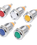 Multi Color 12mm Indicator Light Set With Waterproof IP67 Metal Housing, 12V AC DC LED Pilot Dash Lamps, concave head, 5-pack