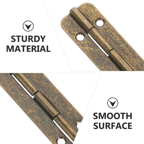 Six Piece 150 Mm Metal Piano Hinges In Vintage Bronze with smooth surface, sturdy material for jewelry boxes and toolcases.