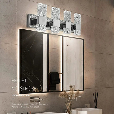 Bathroom Led Crystal Vanity Light Over Mirror Four Lights Chrome Stainless Steel Wall Mount Vanity Fixture for bedroom