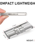 Compact, lightweight multitool from Grab-And-Go 8-In-1 Bike Repair Kit With CO2 Inflator And Cartridges showing measurements.