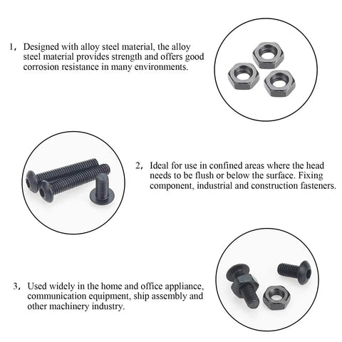 360 Piece M3 Hex Button Head Bolts Set, Pro Grade 10.9 Alloy Steel Screws Nuts Kit With Hex Wrench, bolts and nuts displayed