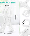 20 Pack Clear 3.5 Inch Spring Balloon Arch Clips Set with size dimensions for Backdrops, Weddings, Photo Studio, Birthday Decor