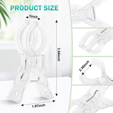 20 Pack Clear 3.5 Inch Spring Balloon Arch Clips Set with size dimensions for Backdrops, Weddings, Photo Studio, Birthday Decor