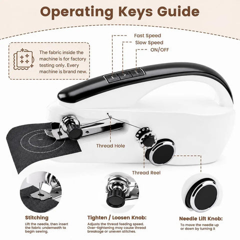 Your Go To Handheld Sewing Machine For Quick Mending And DIY Projects A Portable Mini Sewing Tool for Beginners with operating keys guide