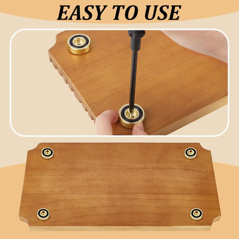 Installing Solid Brass Cutting Board Feet With Grippy Silicone Pads on a wooden board for stability and non-slip support.