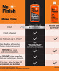 Comparison chart of Nu Finish One Year Polish and Sealant with 3-in-1 ceramic technology and the Once A Year Car Polish bottles.