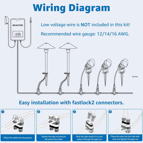 LED Landscape Lighting Kit With 120W Transformer And 10 FastLock2 Wire Connectors Wiring Diagram with Path and Spot Lights