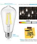 LED Dimmable Edison Light Bulbs 100W Equivalent, 8W 1200 Lumens, E26 Base Filament Bulbs, 5000K Daylight White Clear Glass, size diagram