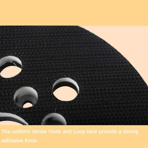 Eight Hole Five Inch Hook And Loop Sander Backing Pad Replacement, close-up of hook-and-loop texture and holes