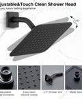 Dope Matte Black Tub Shower Faucet Set With 8 Inch Rain Shower Head, adjustable angle, easy clean nozzles, matte black