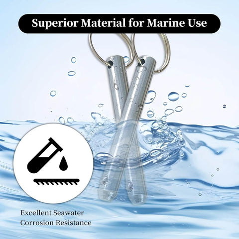 Saltwater Ready Heavy Duty Marine Hitch Pin Quick Release Detent Clip For Three Eighths Inch Clevis Pins Bimini Top Mounts And Speaker Stand Hardware Built Tough Against Boating Wear Corrosion Resistant Three Inch Total Length Two Point Four Inch Usable shown in water, highlighting corrosion resistance.