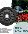 Pulley Idler Flat 3/4 Inch Bore By 3-1/2 Inch Dia Composite Replacement For Rotary Mowers 13-10150 shown with lawn mower