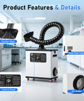 Heavy Duty Laser Solder Fume Extractor With 210 Watt Brushless Motor And Badass 360 Cubic Meter Per Hour Suction showing suction hood and control panel.
