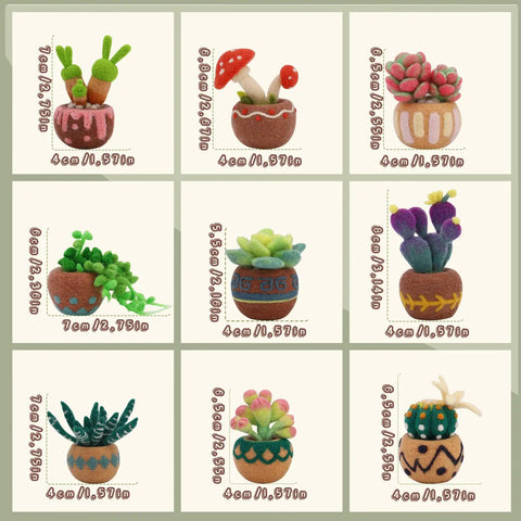 9 Piece Succulent Needle Felting Kit For Beginners With Wool Roving, Felting Pad, Needles, And Step By Step Instructions For DIY Craft And Home Decor Today showing nine felted succulent plants