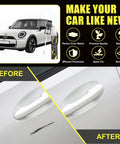 MINI Pepper White 850 Touch Up Paint Kit With 2 In 1 Scratch Remover Pen And Brush, car door handle before and after repair