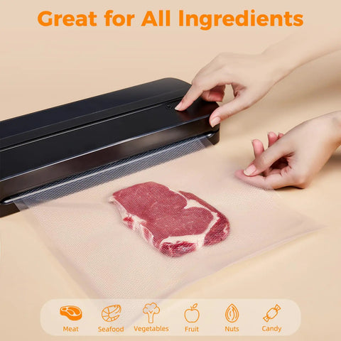 Heavy Duty Vacuum Sealer Bags 11x50 Rolls Two Pack For Food Saver Storage BPA Free Puncture Resistant Channels with meat inside