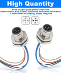 M12 Rugged 5 Pin A Code Male Connector Cable Back Mount IP67 Waterproof Unshielded Straight Aviation Socket 0.2 Meter