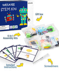 Six In One STEM Robotics Kit For Kids Ages Eight To Twelve With Bubble Machine Doodling Robot and assembly parts