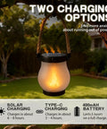 Solar Lantern Outdoor Lights With Realistic Dancing Flame Effect For Camping And Patio Use hanging in a garden