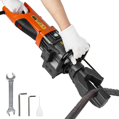 Idealhouse Rb-16 Portable Electric Rebar Bender Heavy Duty Iron Aluminum Body Construction Machine bending steel rods in use.