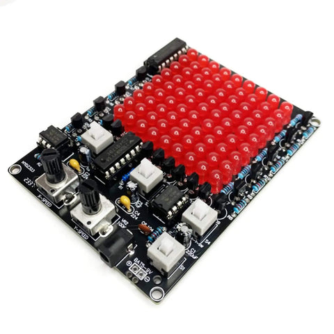 LED PCB Board Chaser Soldering Practice Kit for Beginners showing red LED array and components on a black board.