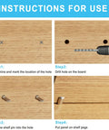 Instructions for use showing Heavy Duty Nickel Plated Cabinet Shelf Pegs Spoon Shape Zero Wobble Shelf Stabilizers steps