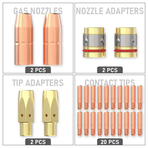 Mig Welding Gun Accessory Kit For Miller Millermatic M25 M40 And Hobart Torch 0.035 Inch Tips Nozzles Diffuser kit contents