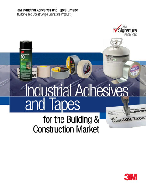 Industrial adhesives and tapes for building and construction market, showcasing variety of 3M products