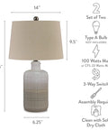 Product dimensions and features of Two Pack Neutral Ceramic Table Lamps, 25.5 Inch Tall, Taupe Glazed Bases With Textured Drum Shade.